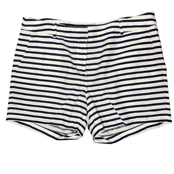 Nautica Pants - NAUTICA White & Navy Striped Cotton Mid-Rise Shorts,‎ Size 16